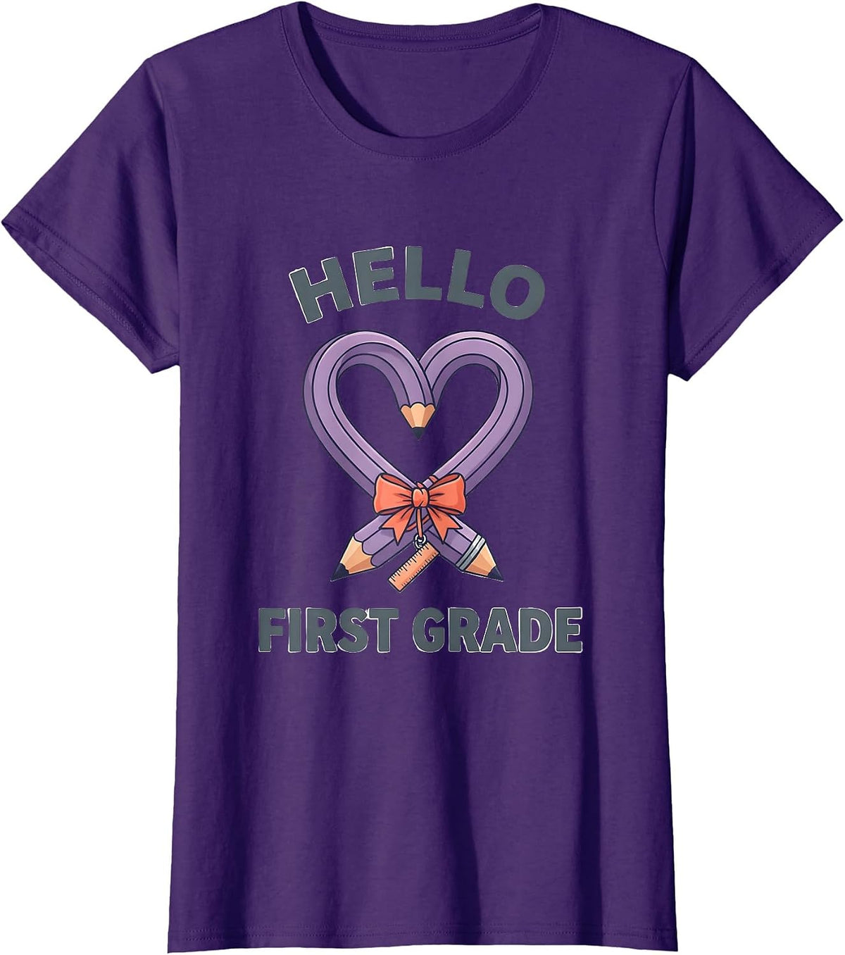 Hello First Grade Cute Coquette Back To School Pencil T-Shirt - Purple