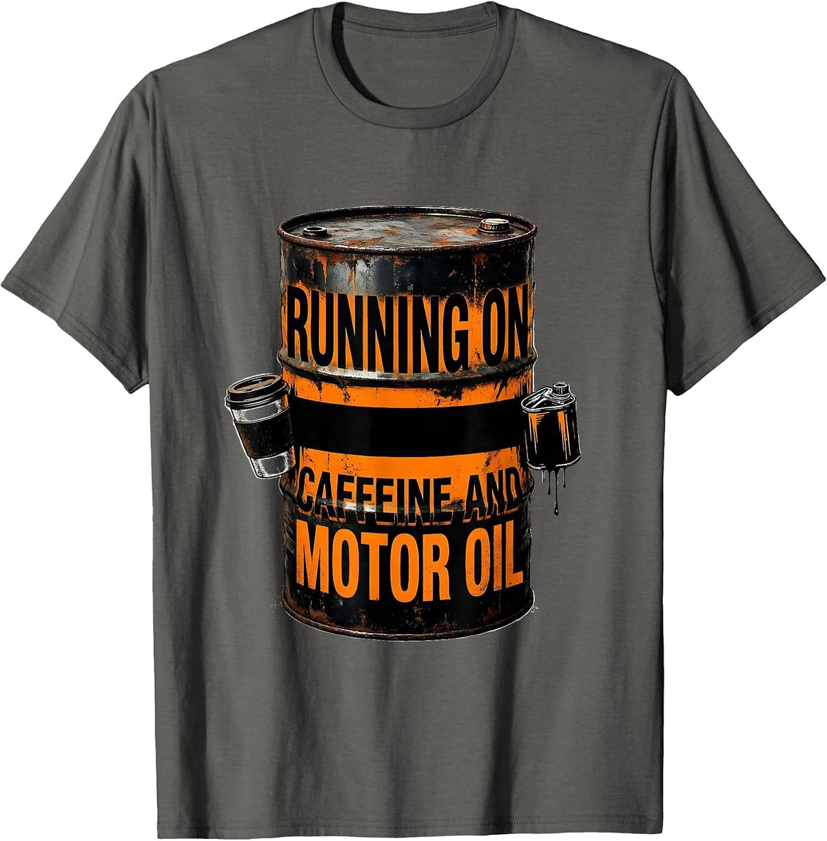 Men's Running on Caffeine and Motor Oil Design T-Shirt - Asphalt Grey