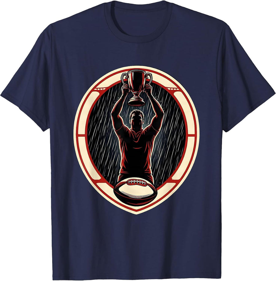 Rugby Captain Trophy Raised in the Rain T-Shirt - Navy Blue