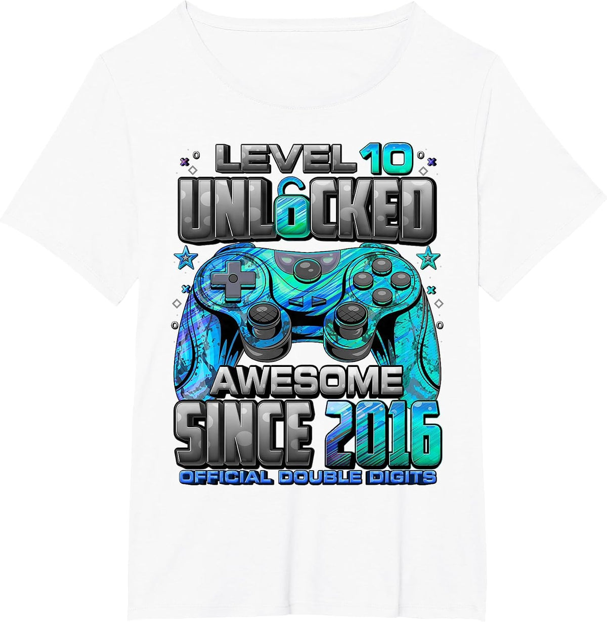 Level 10 Unlocked Awesome Since 2016 10th Birthday Gaming T-Shirt - White