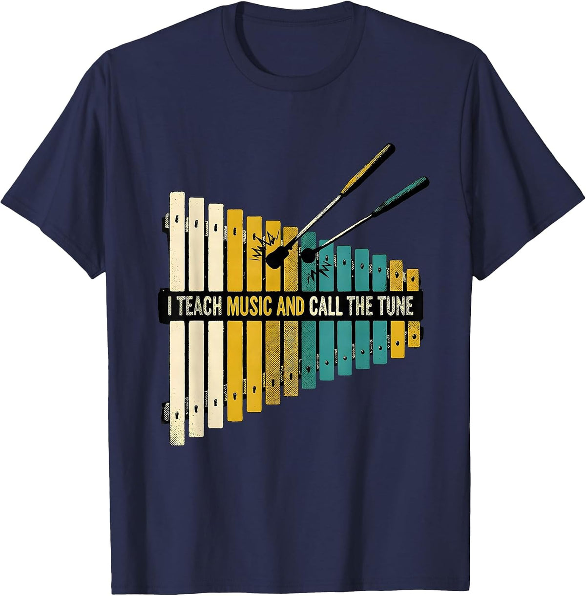 Men's I Teach Music And Call The Tune Funny Music Teacher Humor T-Shirt - Navy Blue