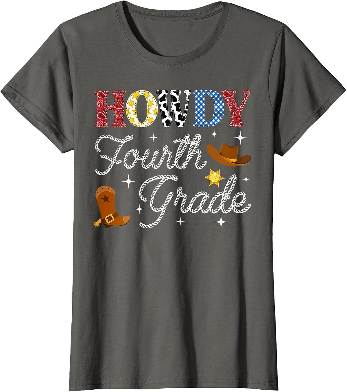 Howdy Fourth Grade Back to School Western Teacher Student T-Shirt - Asphalt Grey