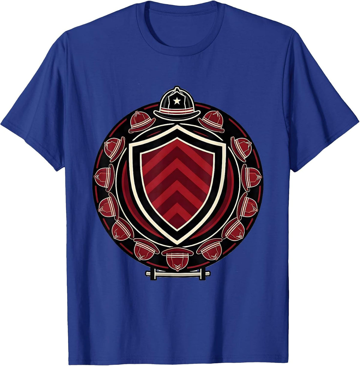 Birthday Boy Fire Truck Firefighter Badge Party Matching T-Shirt - Royal Blue