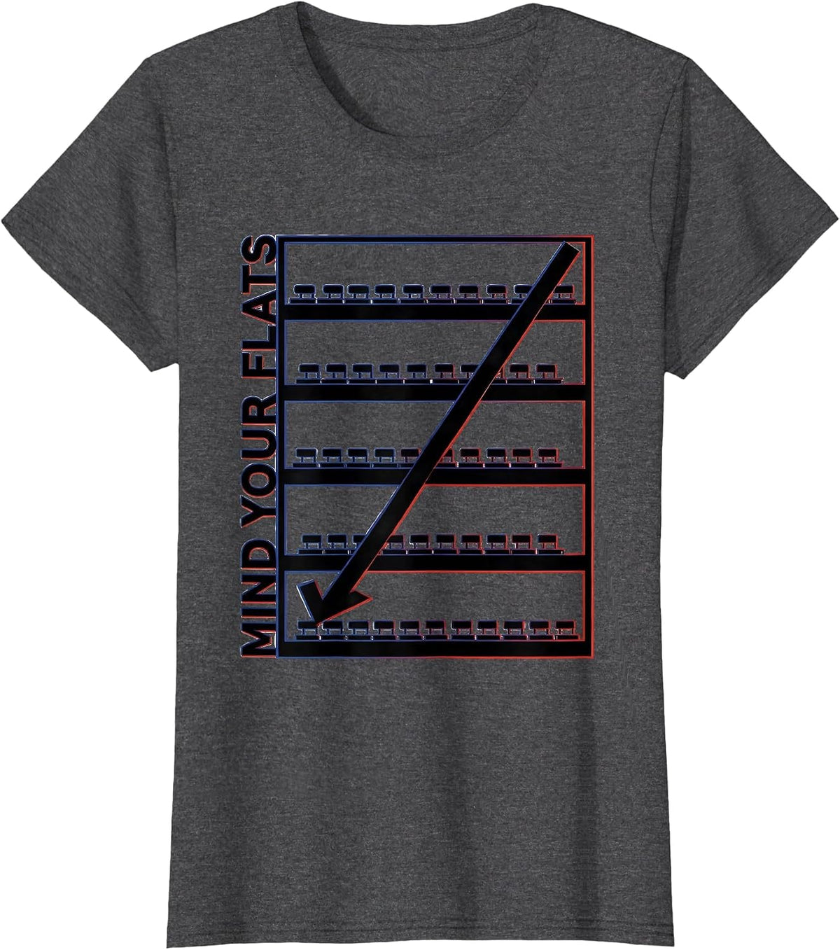 Women's Mind Your Flats Geometric Music Teacher Humor Gift T-Shirt - Dark Heather Grey