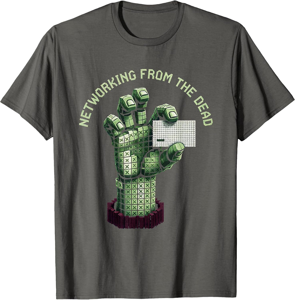 Men's Networking From The Dead Halloween Zombie Design T-Shirt - Asphalt Grey