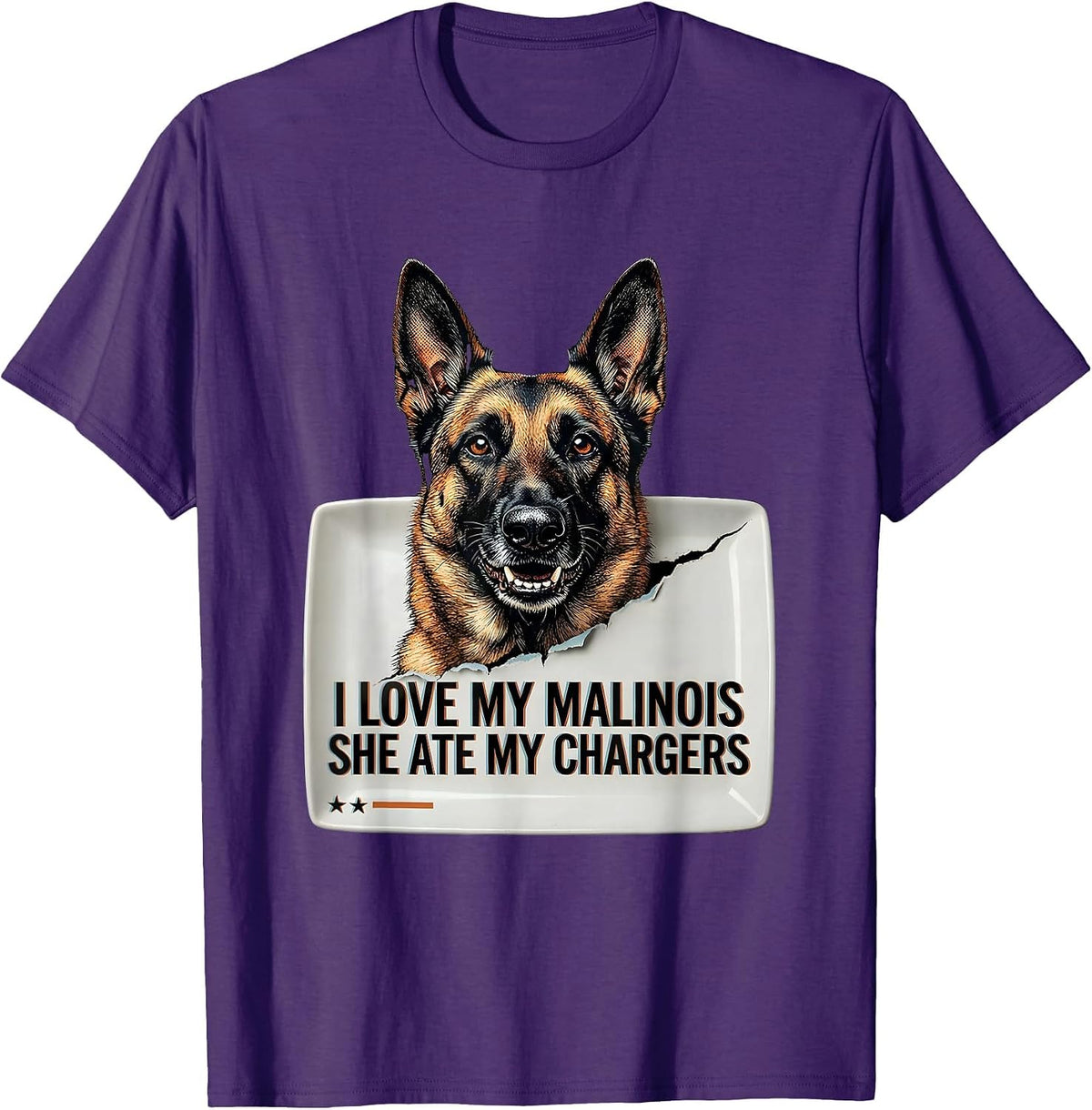 Men's I Love My Malinois, She Ate My Chargers Belgian Malinois Mom T-Shirt - Purple