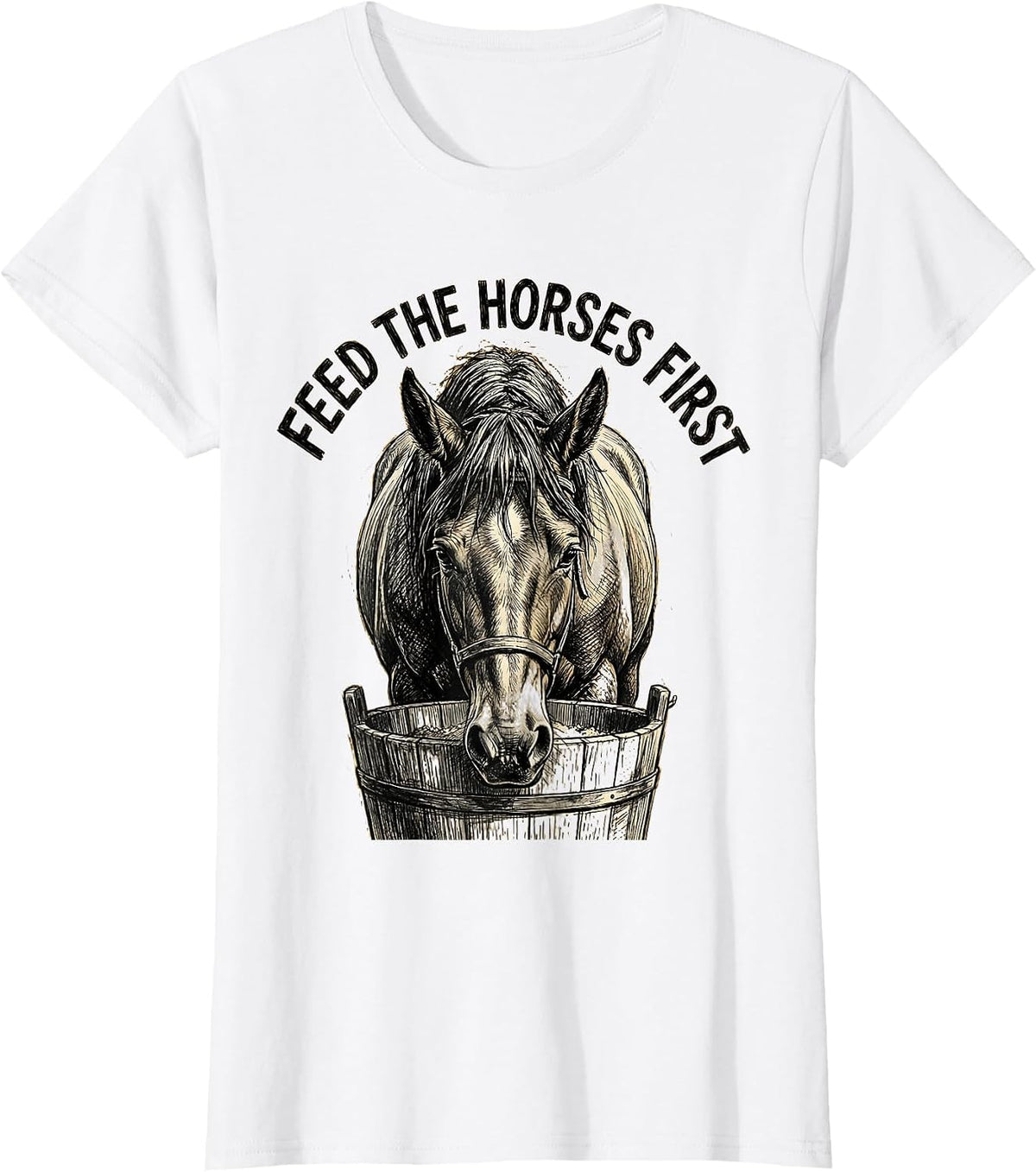 Feed the Horses First Equestrian Design T-Shirt - White