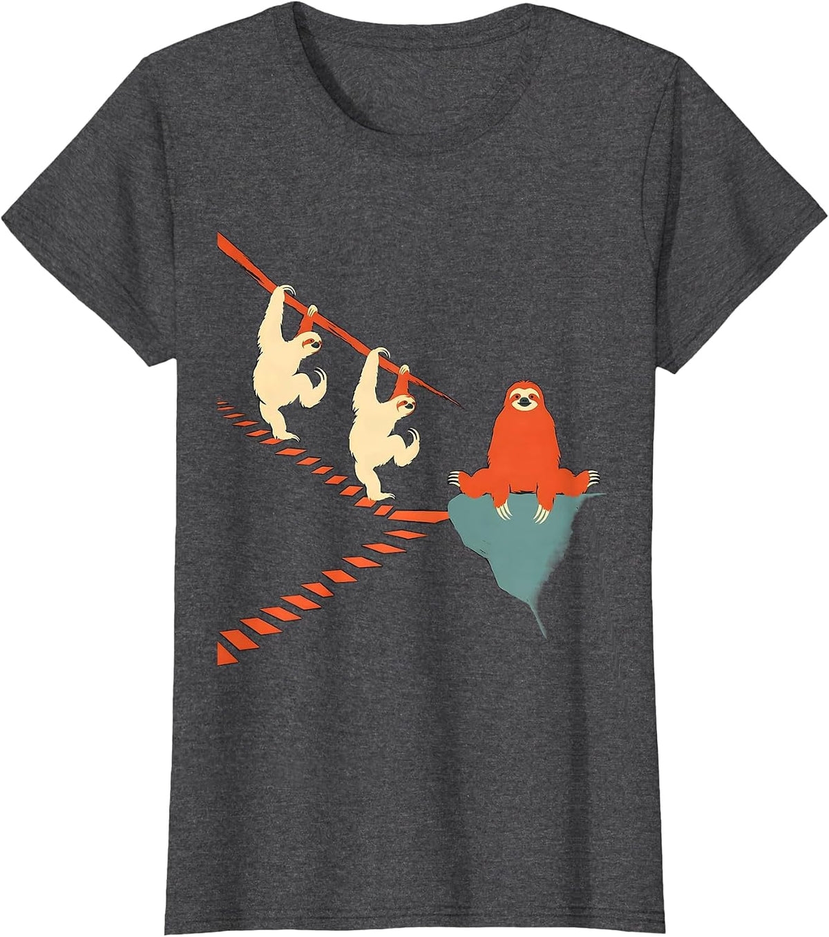 Women's Hooked Sloth Switchback Hiker Trail Humor T-Shirt - Dark Heather Grey