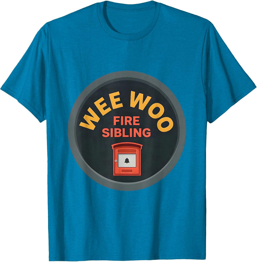 Wee Woo Fire Sibling Funny Firefighter Family Humor T-Shirt - Sapphire Blue