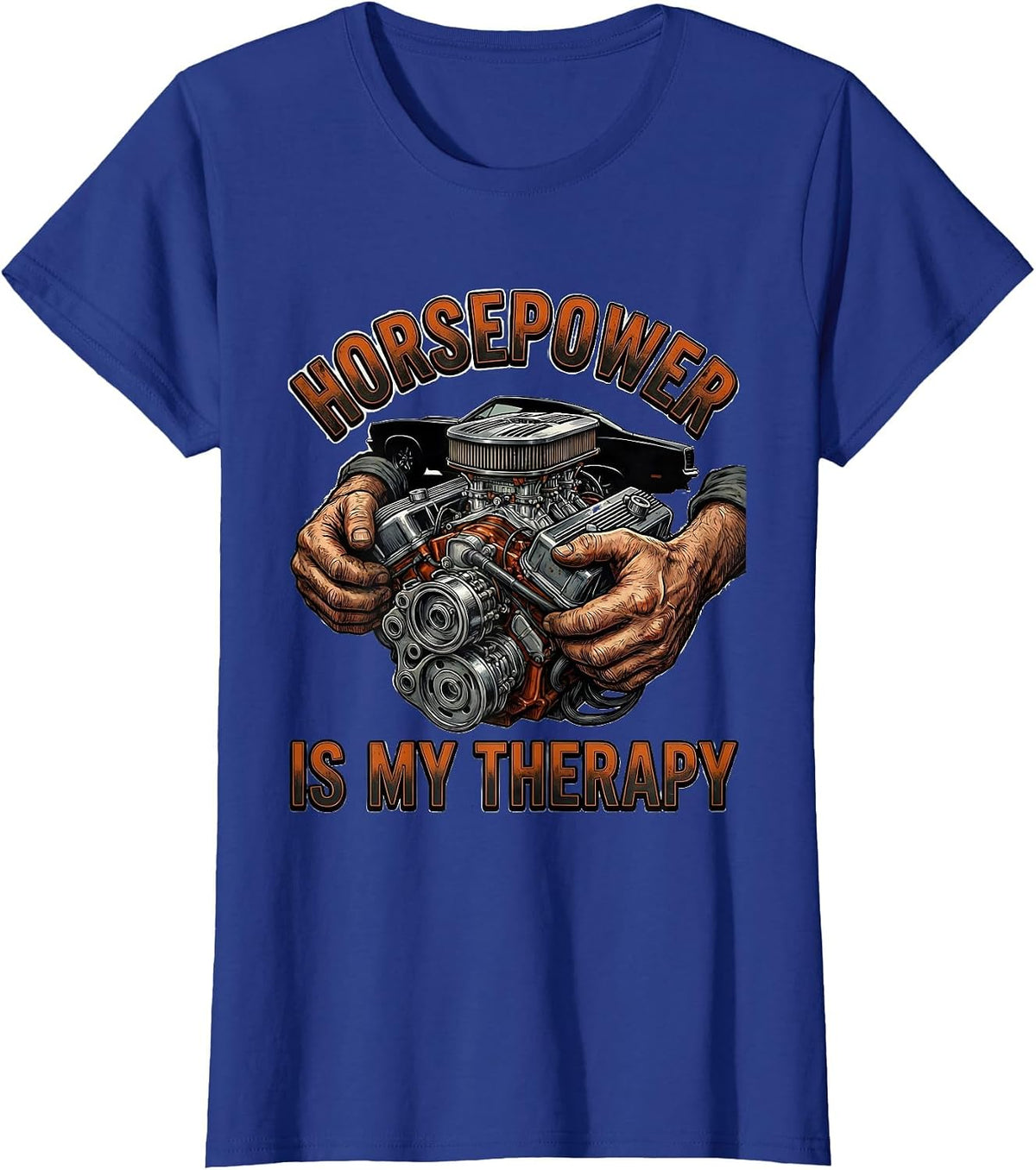 Women's Horsepower Is My Therapy Mechanic Design T-Shirt - Royal Blue