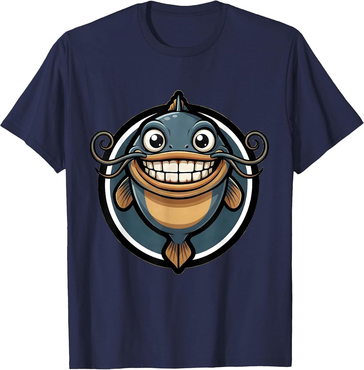 Men's Catfish Long Whiskers Wide Mouth Fishing Graphic T-Shirt - Navy Blue