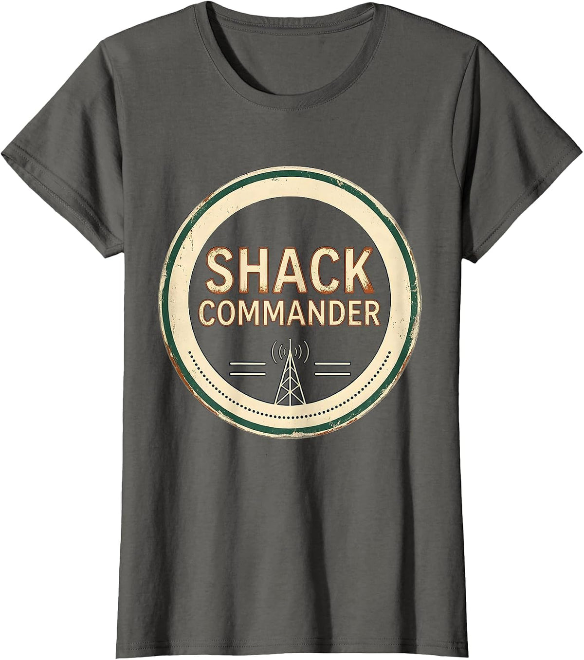 Women's Shack Commander Vintage Ham Radio Operator Hobbyist Humor T-Shirt - Asphalt Grey