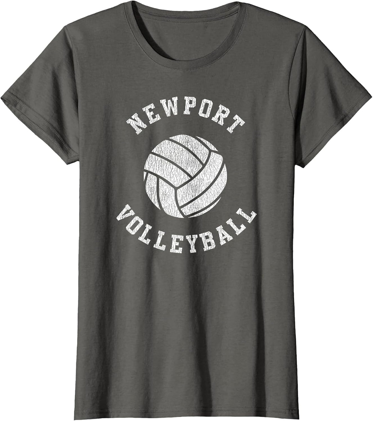 Newport Volleyball Retro Distressed Team VB Graphic T-Shirt - Asphalt Grey