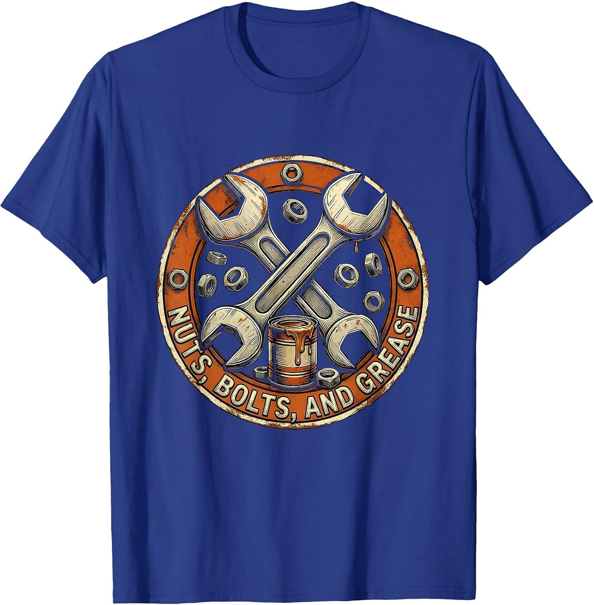 Men's Nuts Bolts and Grease Mechanic Design T-Shirt - Royal Blue