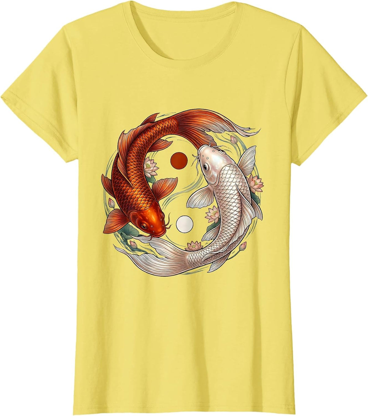 Koi Fish Yin Yang Balance Peace Graphic T-Shirt - Lemon Yellow