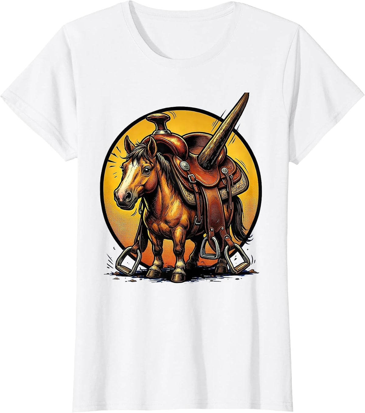 Tiny Horse Huge Saddle Funny Equestrian Humor T-Shirt - White