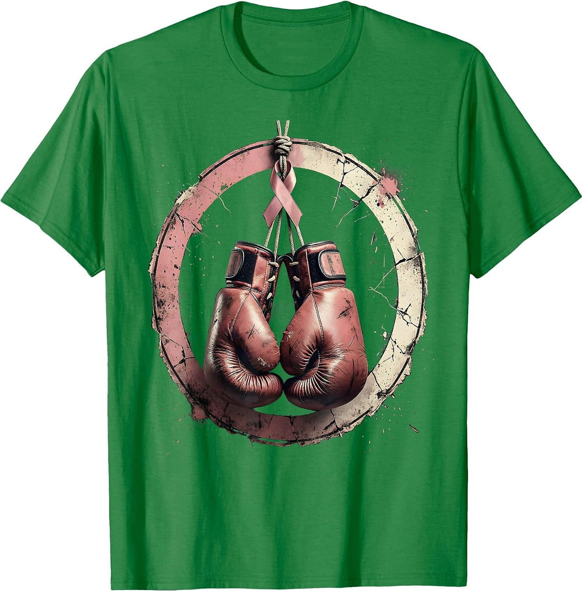 Men's Pink Ribbon Boxing Gloves Breast Cancer Awareness T-Shirt - Kelly Green
