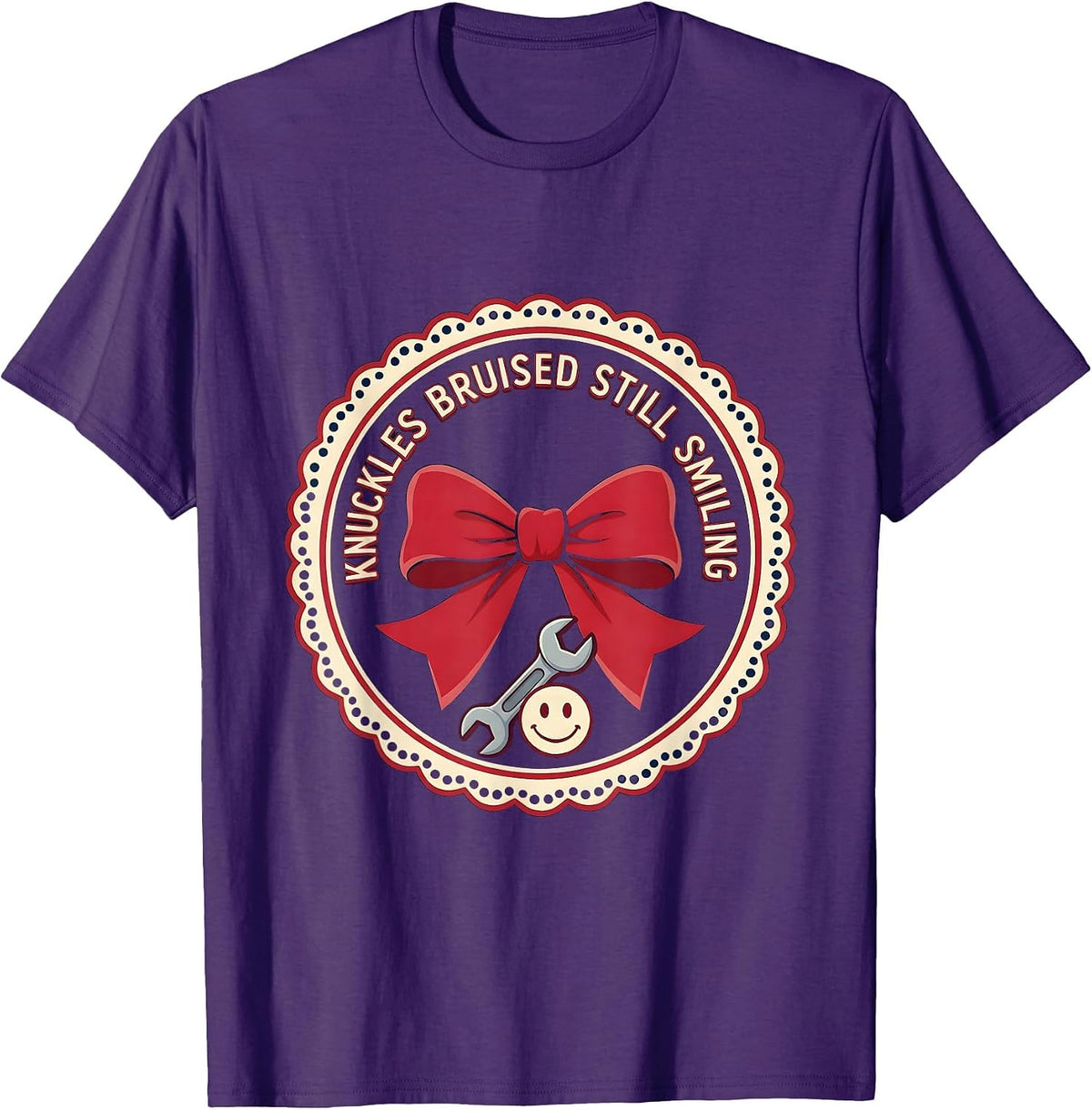 Men's Knuckles Bruised Still Smiling Mechanic Design T-Shirt - Purple