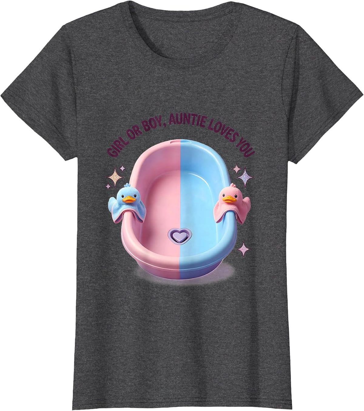 Women's Girl Or Boy, Auntie Loves You Cute Kawaii Gender Reveal Aunt T-Shirt - Dark Heather Grey