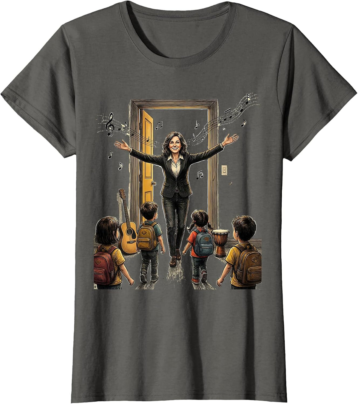 Women's Music Teacher Welcoming Students Back to School T-Shirt - Asphalt Grey