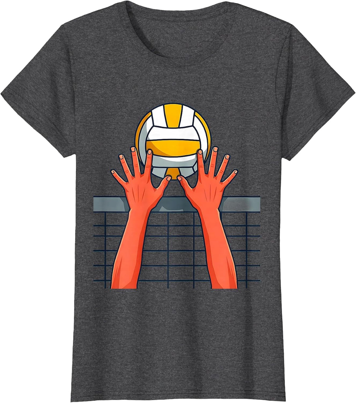 Women's Volleyball Block at the Net Graphic T-Shirt - Dark Heather Grey