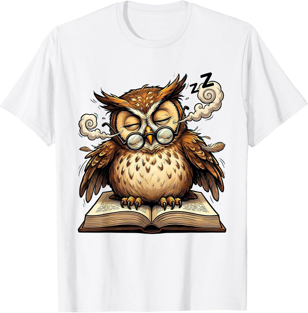 Men's Funny Sleepy Owl Reading Glasses Book Lover T-Shirt - White
