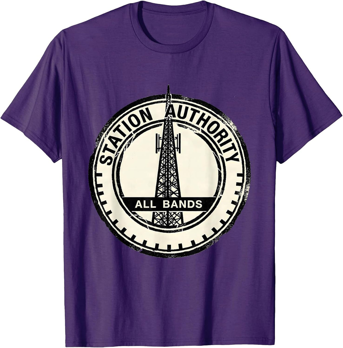 Men's Station Authority All Bands Rubber Stamp Ham Radio Operator T-Shirt - Purple