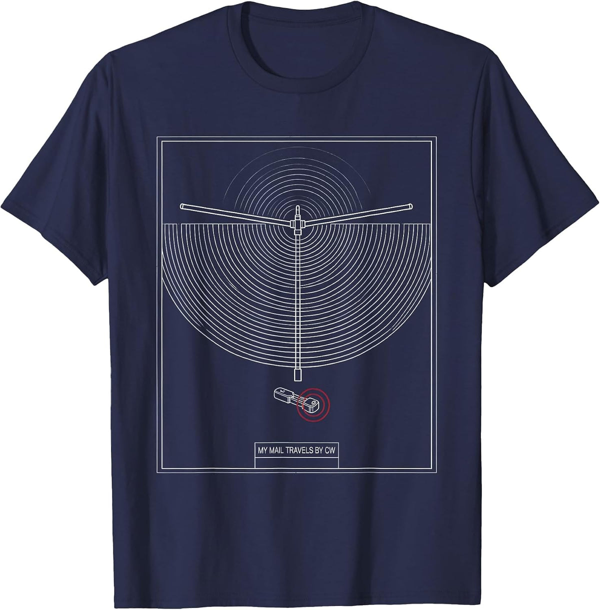 My Mail Travels By CW Technical Blueprint Ham Radio Operator T-Shirt - Navy Blue