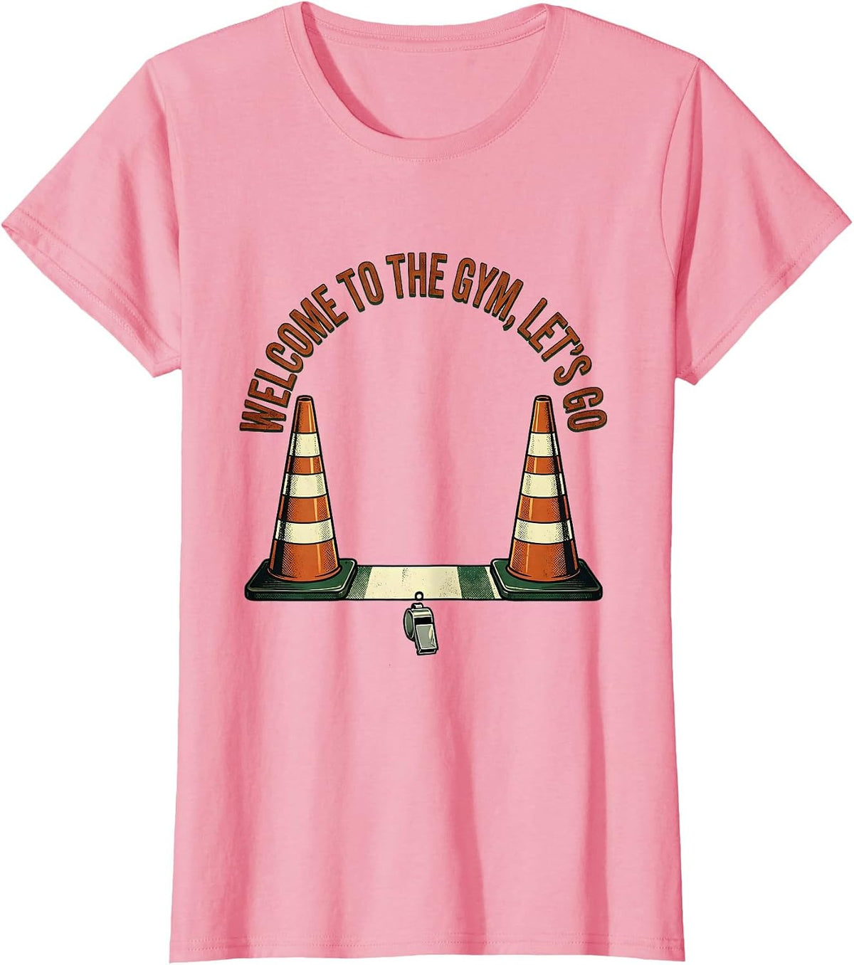 Women's Welcome To The Gym Let's Go Vintage PE Teacher Back T-Shirt - Pink