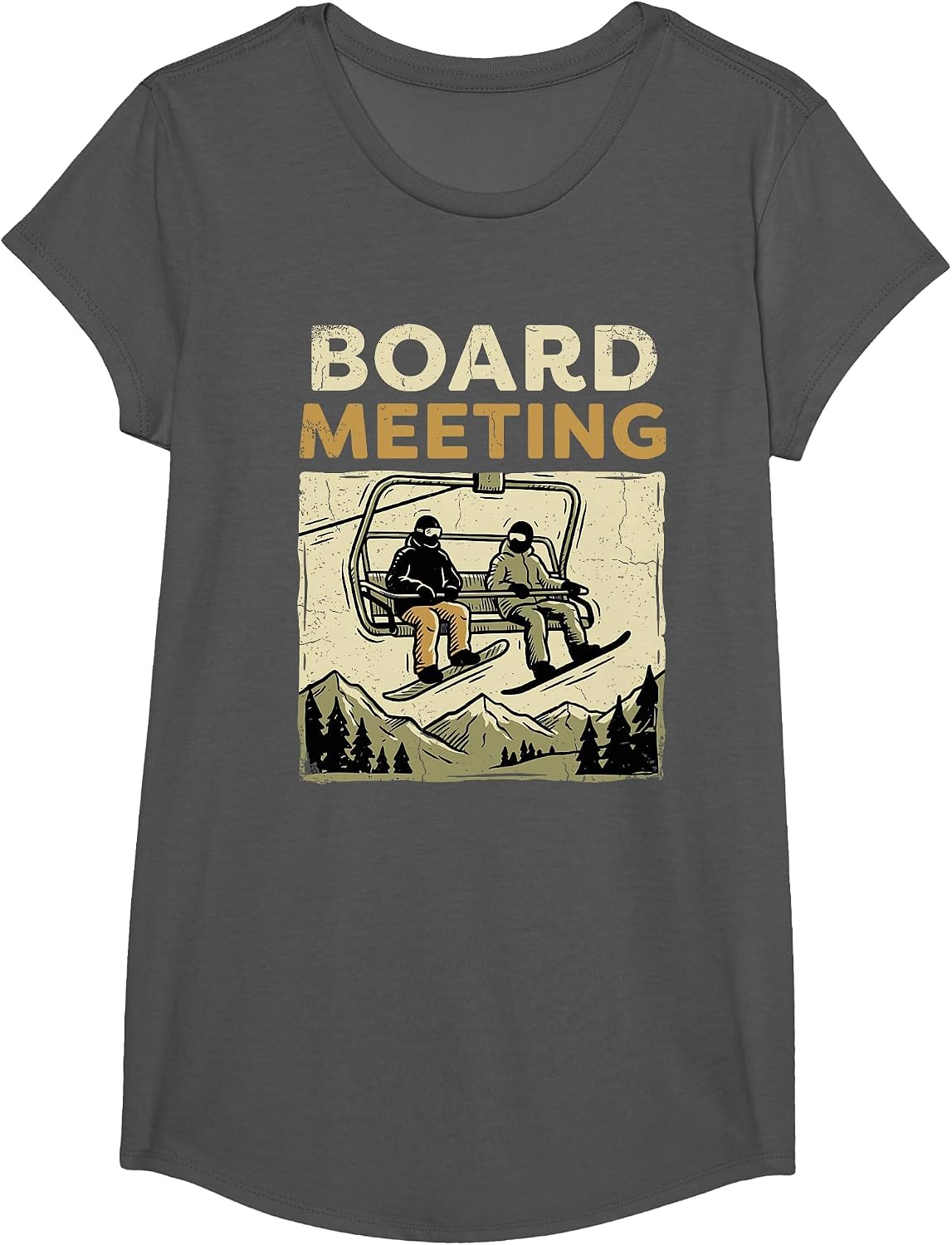 Board Meeting T, Snowboard Skiing Winter Sports T-Shirt - Girls Asphalt Grey