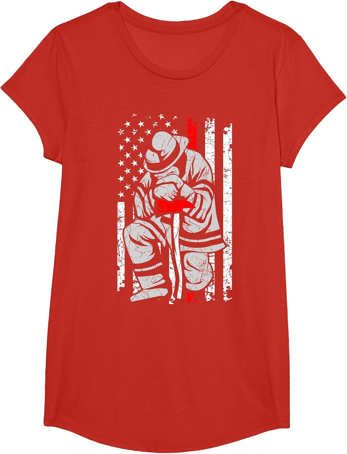 Firefighter Thin Red Line Retro Patriotic Rescuer Fireman T-Shirt - Girls Red