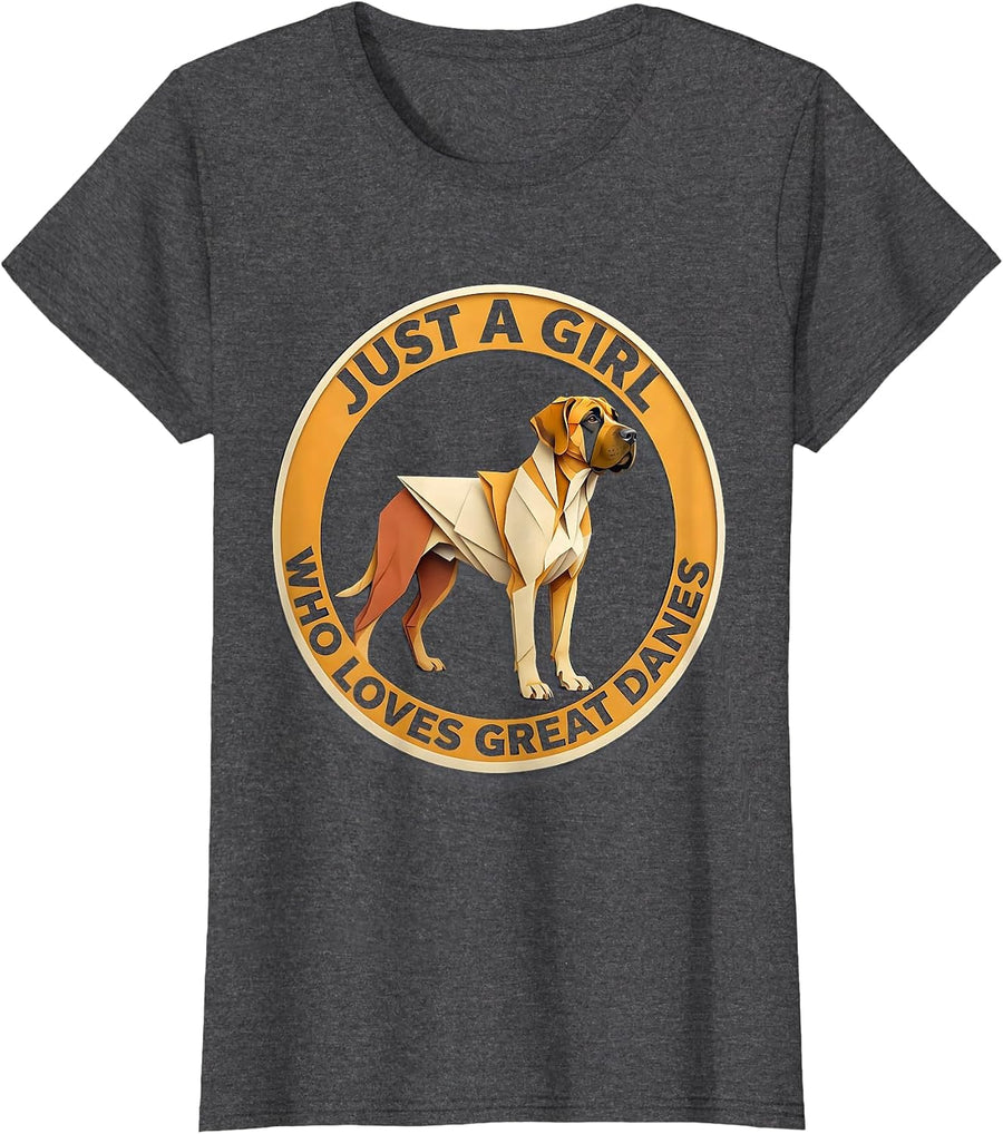 Women's Just A Girl Who Loves Great Danes Cute Dog Lover Breed Fan T-Shirt - Dark Heather Grey