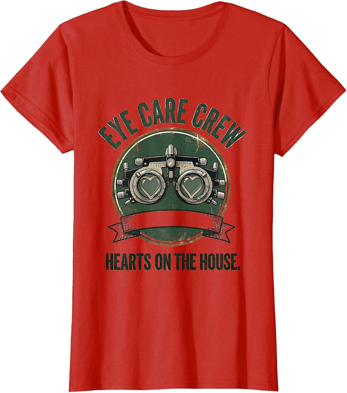 Eye Care Crew Hearts On The House Vintage Optometrist T-Shirt - Red