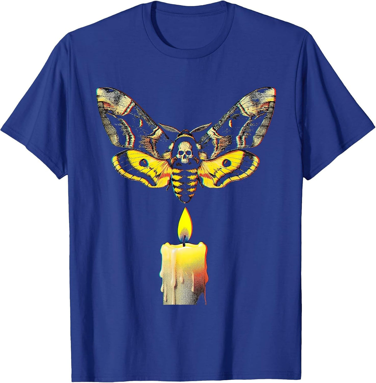 Punk Rock Moth and Candle Flame Graphic T-Shirt - Royal Blue