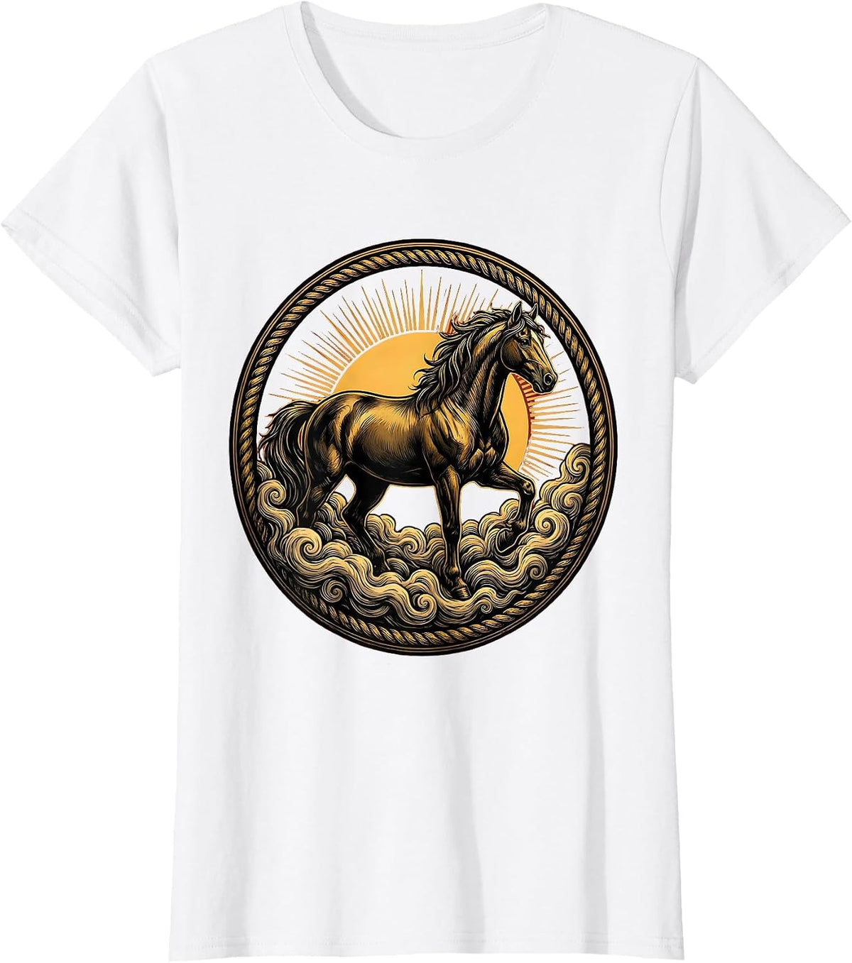 Horse in Misty Morning Fog Illustration T-Shirt - White