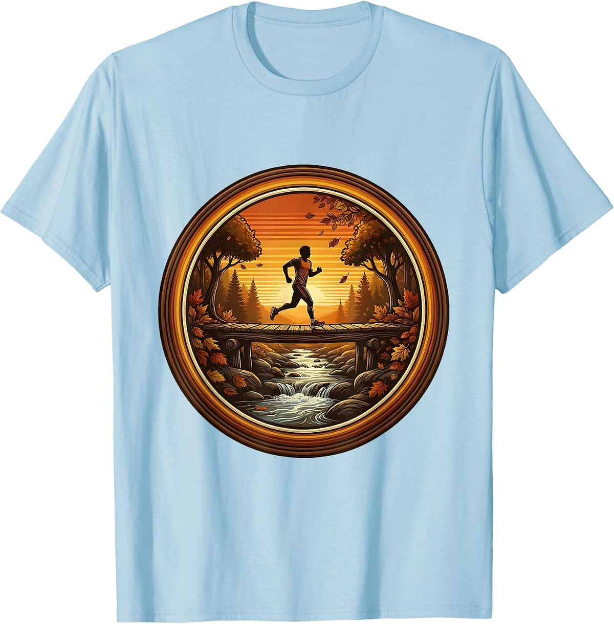 Men's Cozy Jogger Wooden Bridge Creek Fall Athleisure T-Shirt - Baby Blue