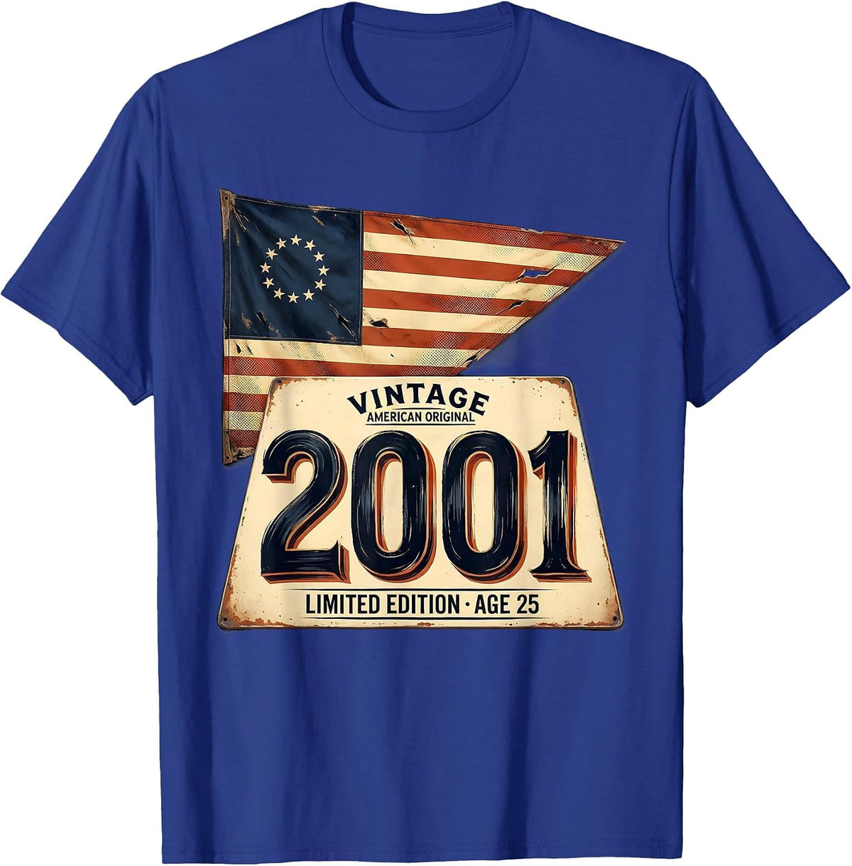 Men's Vintage 2001 American Original Limited Edition Age 25 T-Shirt - Royal Blue