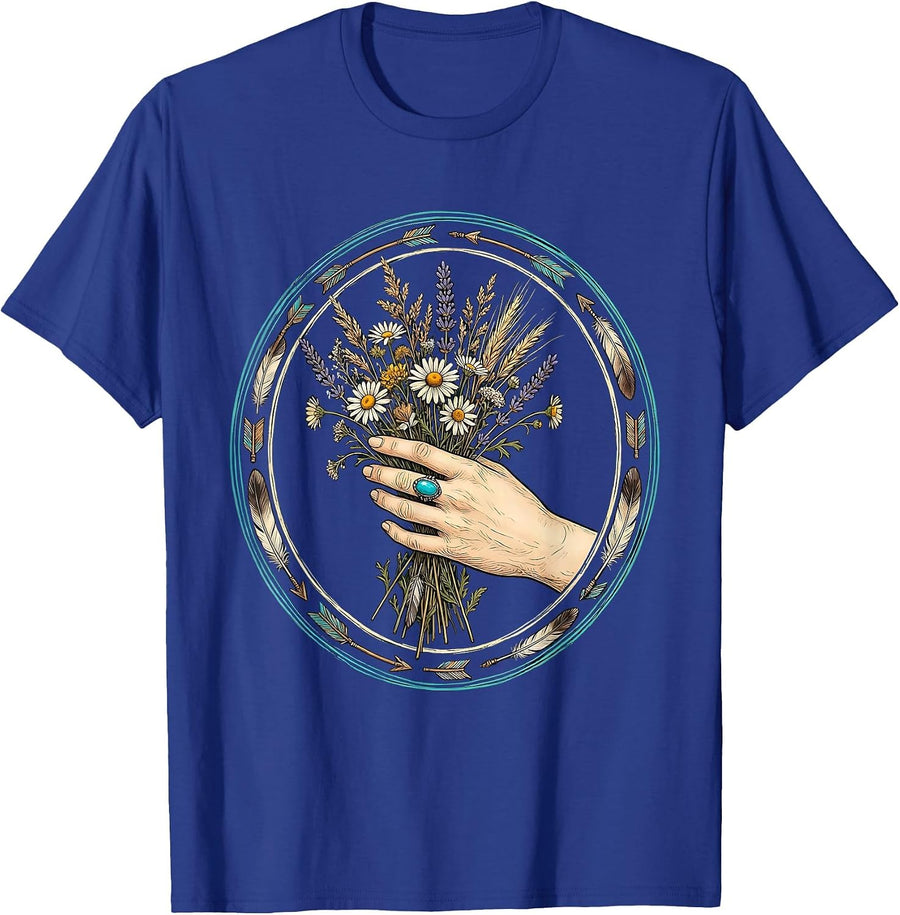 Turquoise Ring Wildflowers Western Boho Design T-Shirt - Royal Blue