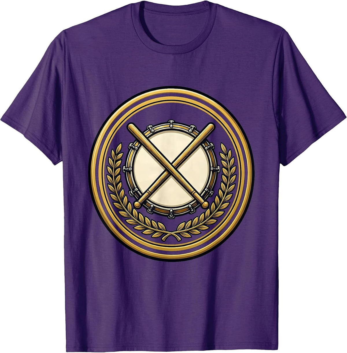 Crossed Drumsticks Snare Drum Band Illustration T-Shirt - Purple