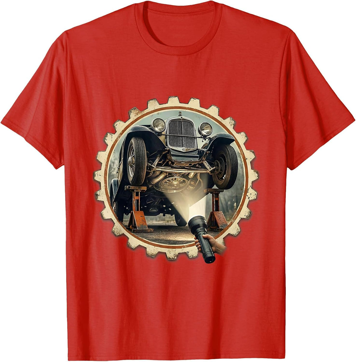 Men's Teach Kids to Change Oil Mechanic Graphic Tee T-Shirt - Red