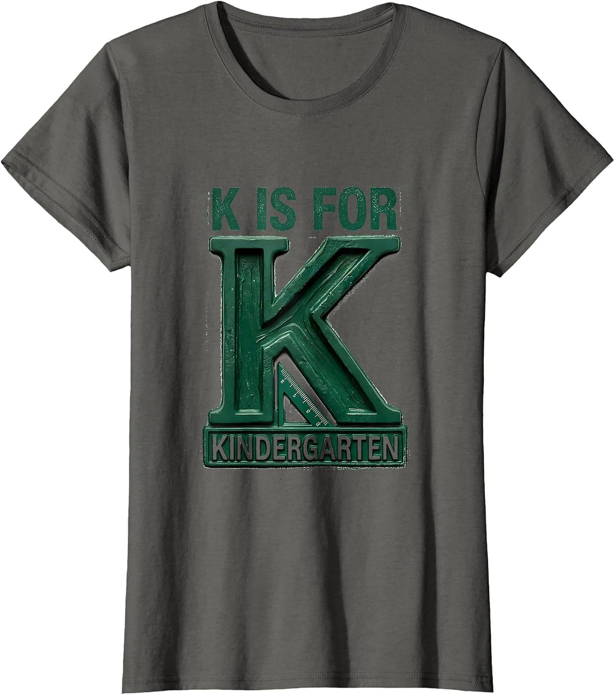 Women's K Is For Kindergarten Teacher Back To School Rubber Stamp T-Shirt - Asphalt Grey