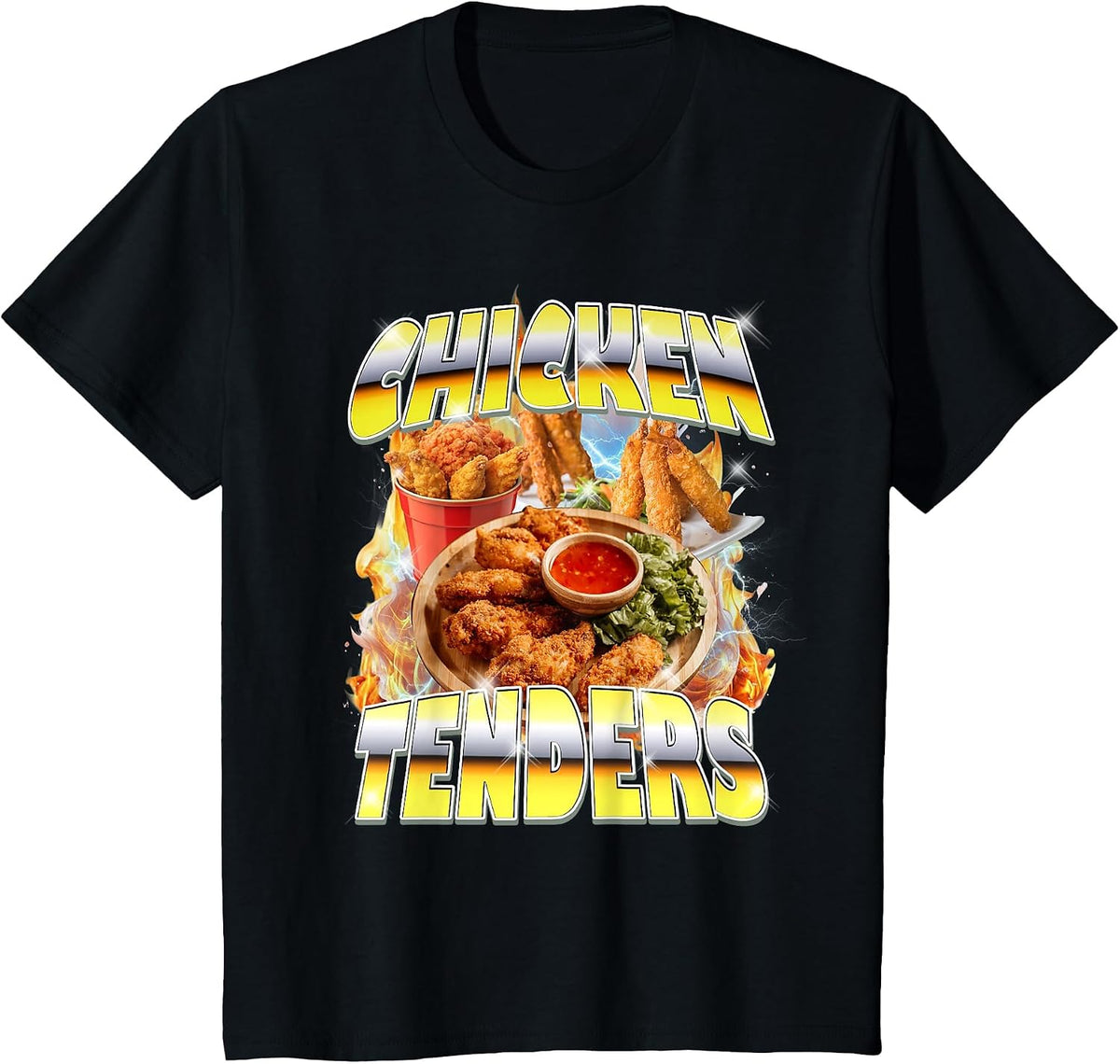 Thanksgiving Chicken Tenders Bootleg 90's Rap Rock Vintage T-Shirt - Black