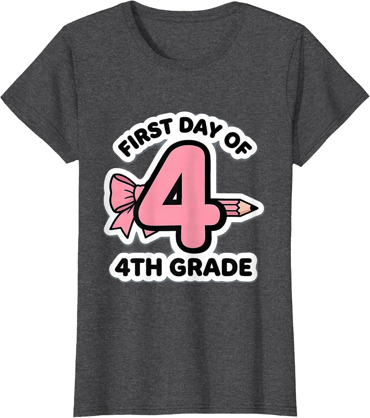 Women's First Day Of 4th Grade Coquette Bow Pencil Back To School T-Shirt - Dark Heather Grey