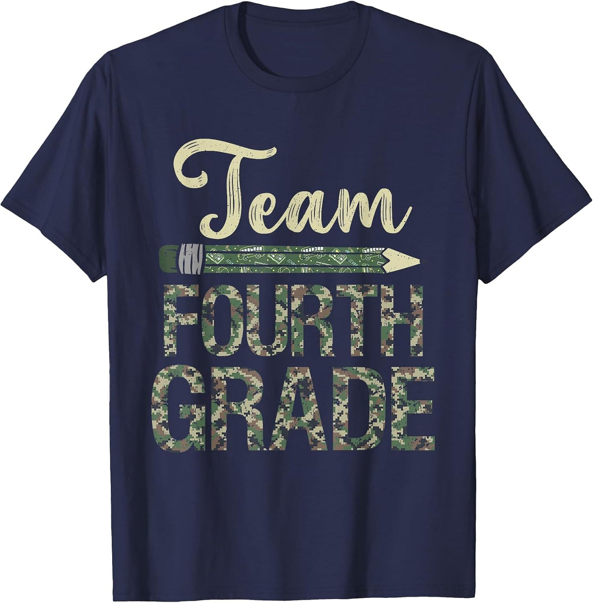 Team Fourth Grade Camo 4th Grade Teacher Camouflage T-Shirt - Navy Blue