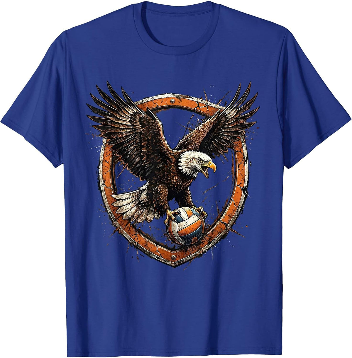 Men's Eagle Volleyball Graphic, Fierce Bird of Prey Design T-Shirt - Royal Blue