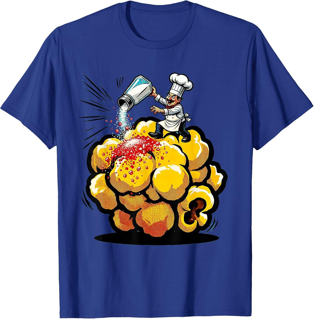 Men's Tiny Chef Seasoning Giant Popcorn Kernel T-Shirt - Royal Blue