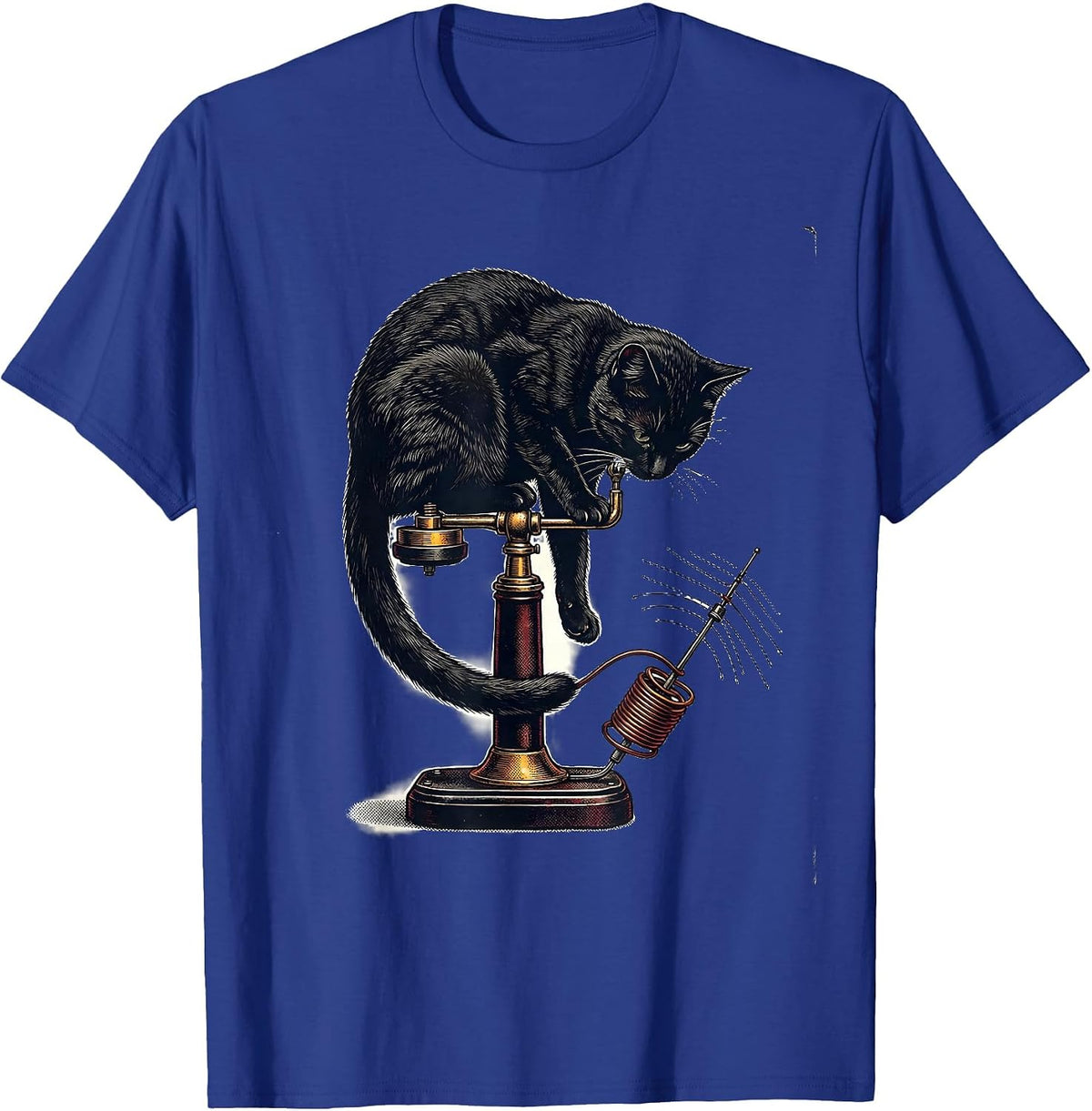 Men's Curled Cat on Telegraph Key Vintage Ham Radio Humor T-Shirt - Royal Blue