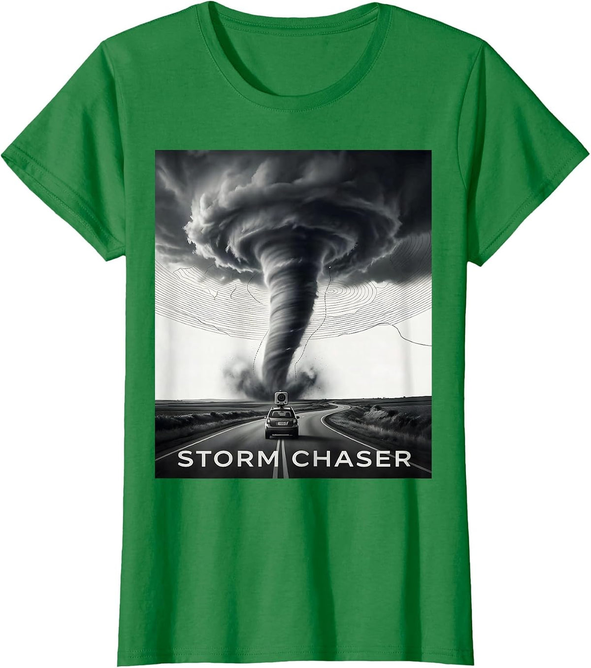 Storm Chaser Monochromatic Tornado Meteorology Enthusiast T-Shirt - Kelly Green