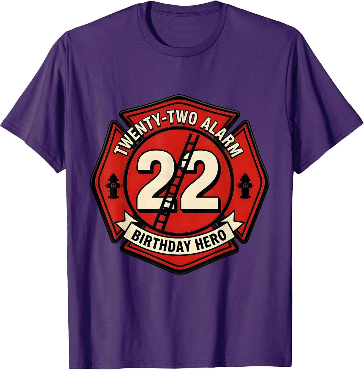 Twenty-Two Alarm Birthday Hero Firefighter Fire Truck Kids T-Shirt - Purple