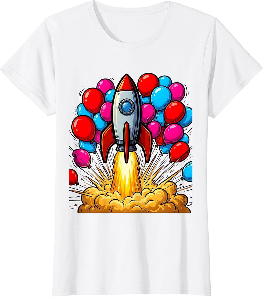 Women's 21st Birthday Rocket Balloon Launch Celebration T-Shirt - White